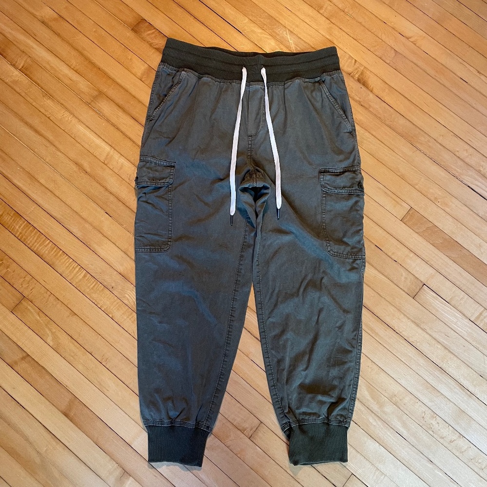 Aerie Cargo Pull On Drawstring Jogger Pant Pockets Olive Army Green Medium